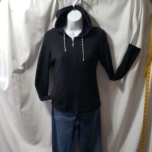 Carushka. EUC. Dark Blue Hoodie with Twist Drawstrings, Full Zipper.  SM.